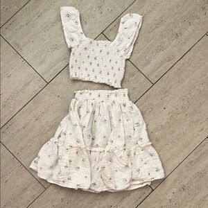 Cream Pleated Tiered Sundress with Square Neck